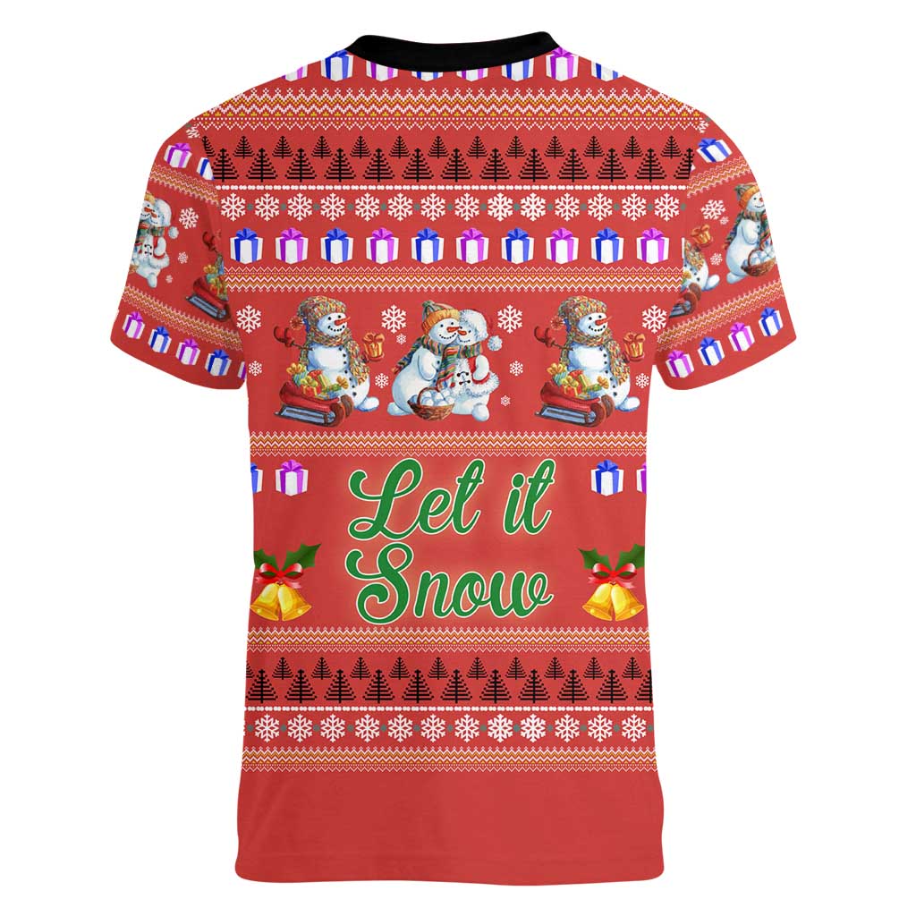 Snowman Let It Snow Christmas Women V-Neck T-Shirt Xmas Holiday Patterns - Wonder Print Shop