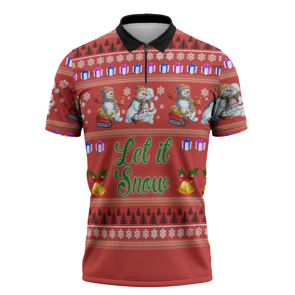 Snowman Let It Snow Christmas Zipper Polo Shirt Xmas Holiday Patterns - Wonder Print Shop