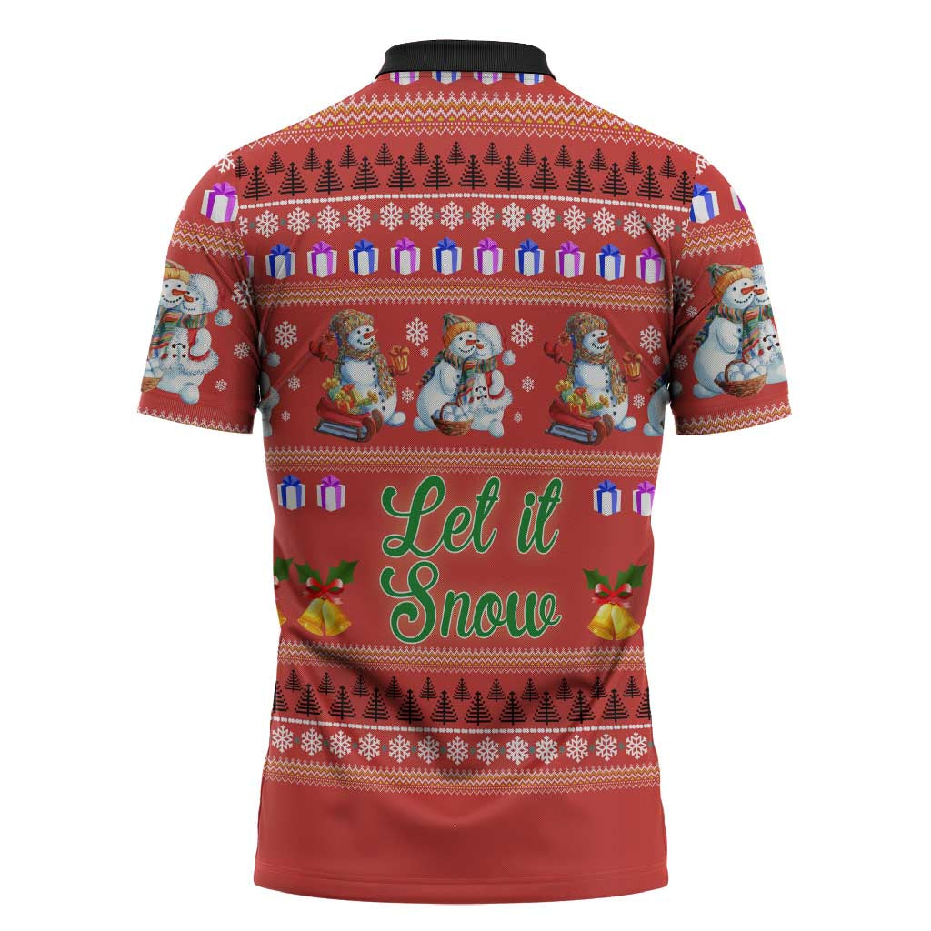 Snowman Let It Snow Christmas Zipper Polo Shirt Xmas Holiday Patterns - Wonder Print Shop