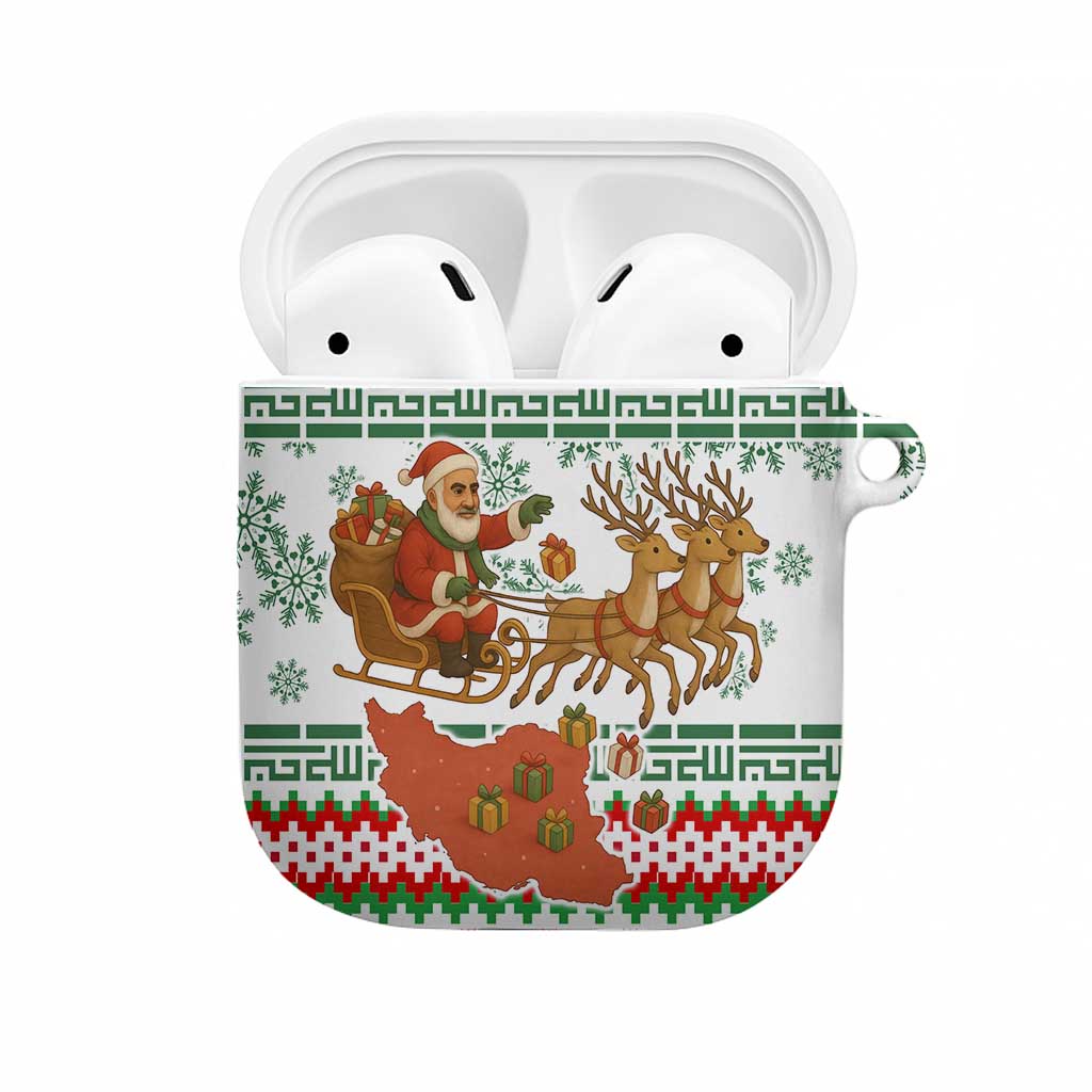 Iran Christmas AirPods Case with Santa Sleigh Reindeer Map and Green Red Snowflake Pattern - Wonder Print Shop