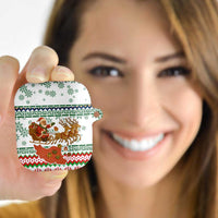 Iran Christmas AirPods Case with Santa Sleigh Reindeer Map and Green Red Snowflake Pattern - Wonder Print Shop