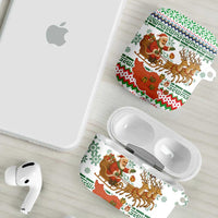 Iran Christmas AirPods Case with Santa Sleigh Reindeer Map and Green Red Snowflake Pattern - Wonder Print Shop