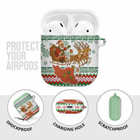 Iran Christmas AirPods Case with Santa Sleigh Reindeer Map and Green Red Snowflake Pattern - Wonder Print Shop