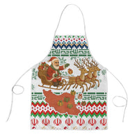 Iran Christmas Apron with Santa Sleigh Reindeer Map and Green Red Snowflake Pattern - Wonder Print Shop