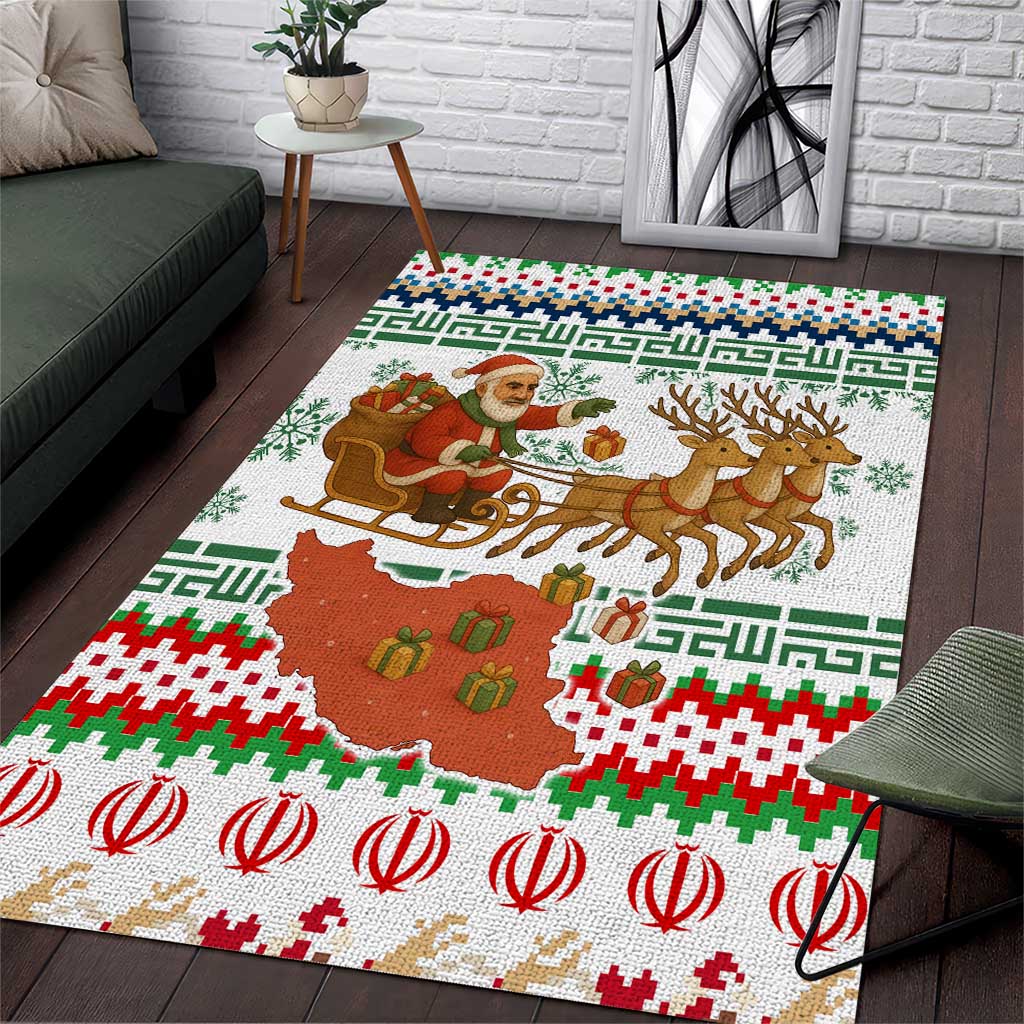 Iran Christmas Area Rug with Santa Sleigh Reindeer Map and Green Red Snowflake Pattern - Wonder Print Shop
