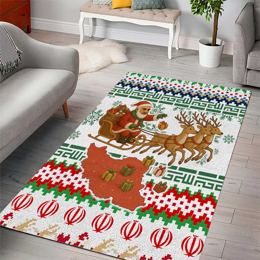 Iran Christmas Area Rug with Santa Sleigh Reindeer Map and Green Red Snowflake Pattern - Wonder Print Shop