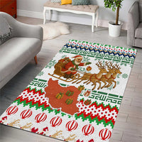 Iran Christmas Area Rug with Santa Sleigh Reindeer Map and Green Red Snowflake Pattern - Wonder Print Shop