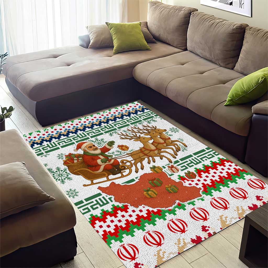 Iran Christmas Area Rug with Santa Sleigh Reindeer Map and Green Red Snowflake Pattern - Wonder Print Shop