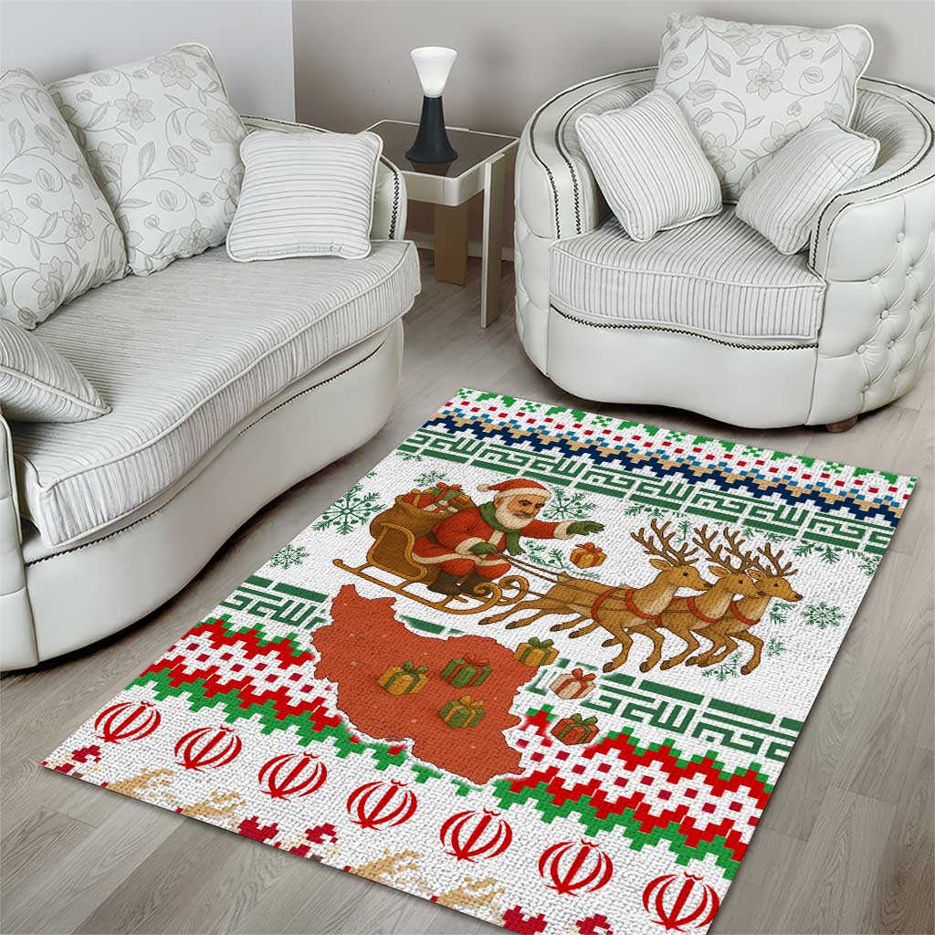 Iran Christmas Area Rug with Santa Sleigh Reindeer Map and Green Red Snowflake Pattern - Wonder Print Shop