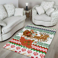 Iran Christmas Area Rug with Santa Sleigh Reindeer Map and Green Red Snowflake Pattern - Wonder Print Shop