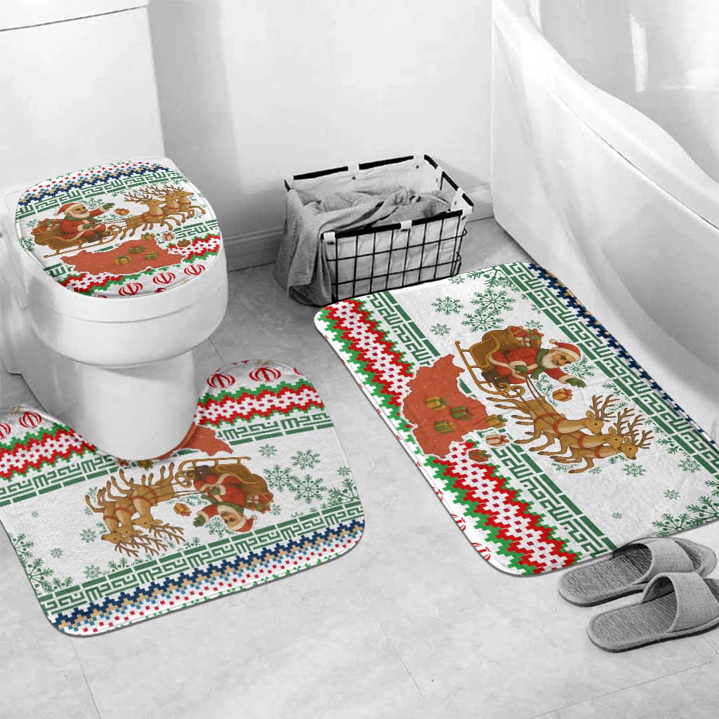 Iran Christmas Bathroom Set with Santa Sleigh Reindeer Map and Green Red Snowflake Pattern - Wonder Print Shop