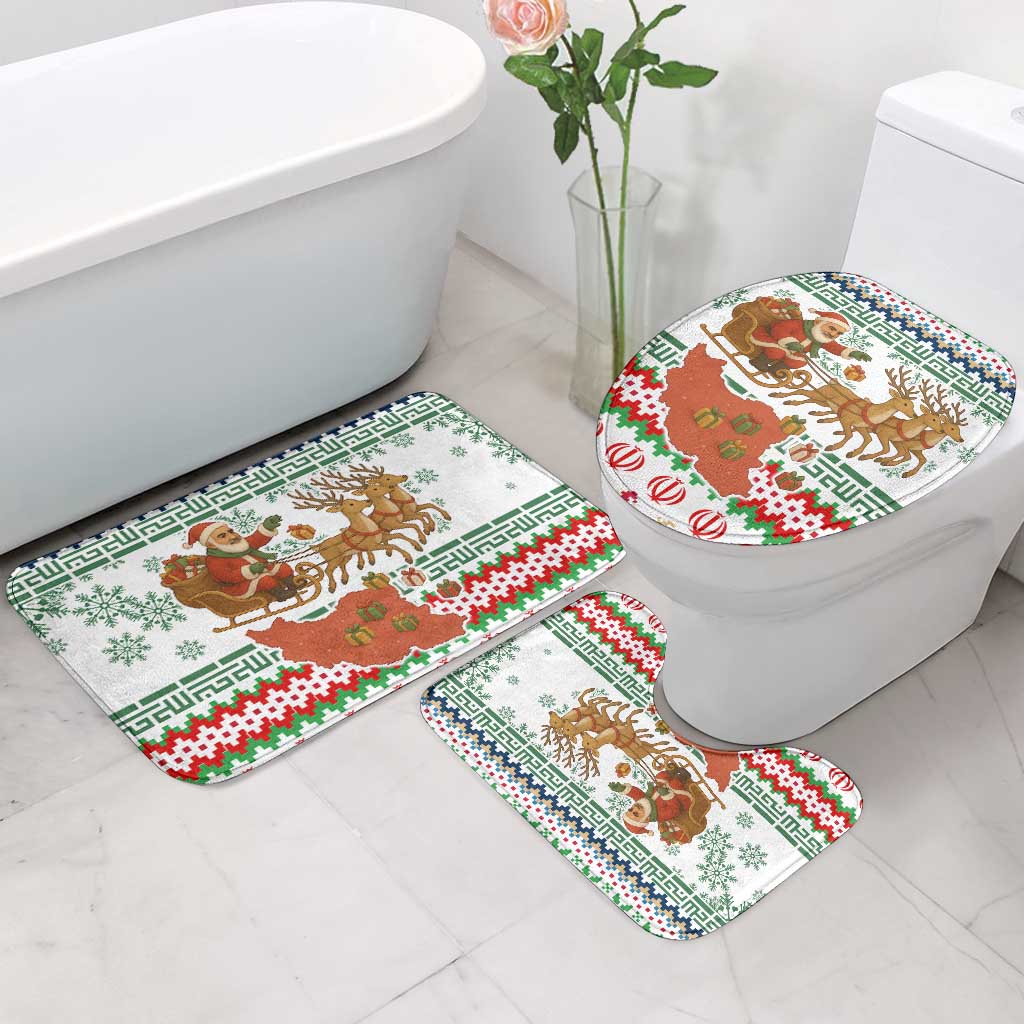 Iran Christmas Bathroom Set with Santa Sleigh Reindeer Map and Green Red Snowflake Pattern - Wonder Print Shop