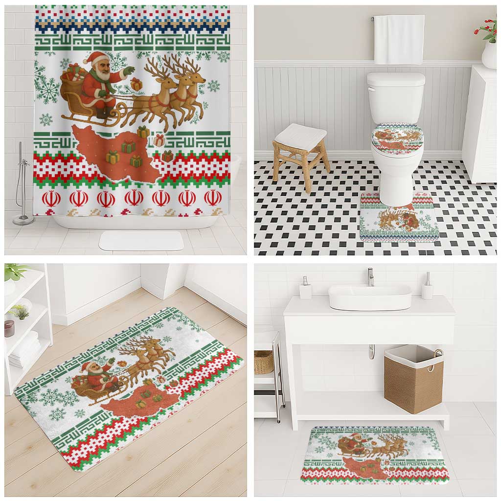 Iran Christmas Bathroom Set with Santa Sleigh Reindeer Map and Green Red Snowflake Pattern - Wonder Print Shop