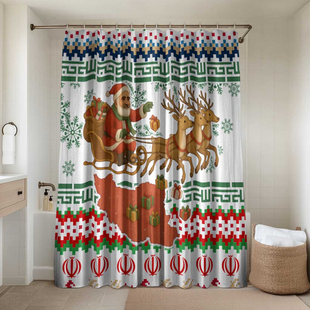 Iran Christmas Bathroom Set with Santa Sleigh Reindeer Map and Green Red Snowflake Pattern - Wonder Print Shop