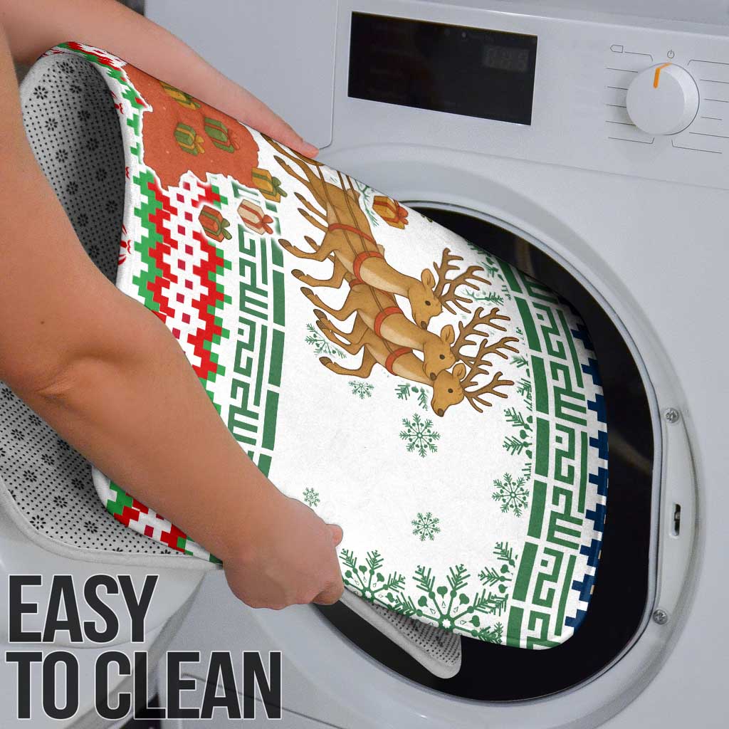 Iran Christmas Bathroom Set with Santa Sleigh Reindeer Map and Green Red Snowflake Pattern - Wonder Print Shop