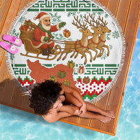 Iran Christmas Beach Blanket with Santa Sleigh Reindeer Map and Green Red Snowflake Pattern - Wonder Print Shop