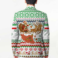 Iran Christmas Blazer with Santa Sleigh Reindeer Map and Green Red Snowflake Pattern - Wonder Print Shop