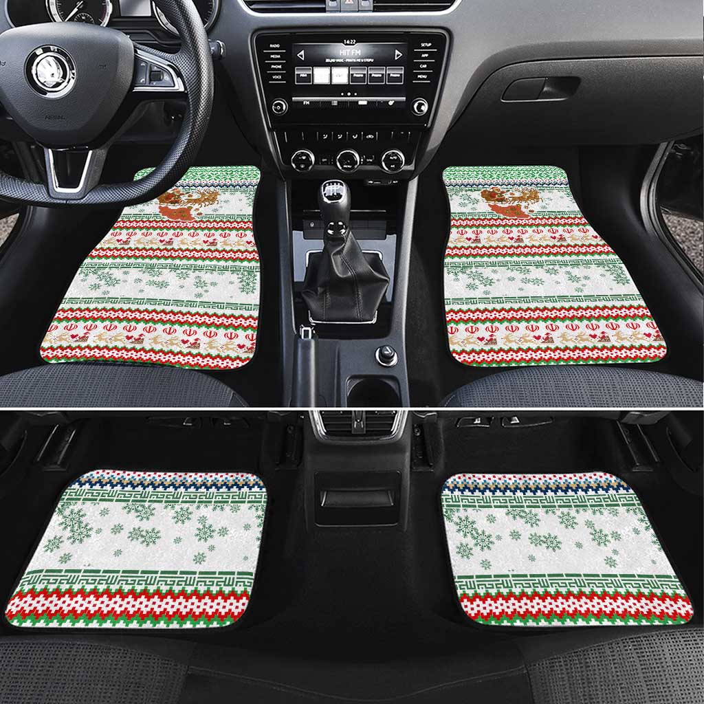 Iran Christmas Car Mats with Santa Sleigh Reindeer Map and Green Red Snowflake Pattern - Wonder Print Shop