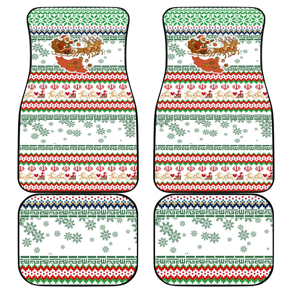 Iran Christmas Car Mats with Santa Sleigh Reindeer Map and Green Red Snowflake Pattern - Wonder Print Shop
