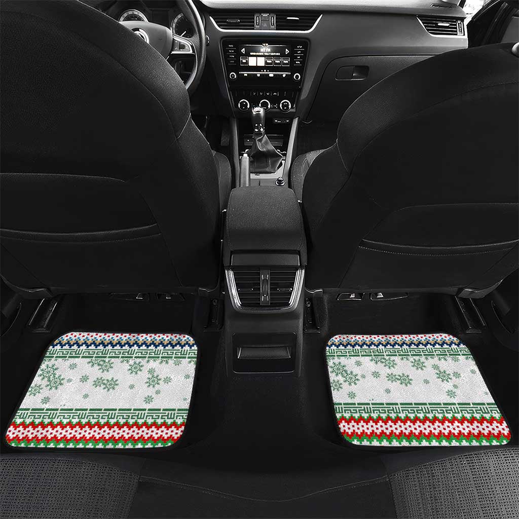 Iran Christmas Car Mats with Santa Sleigh Reindeer Map and Green Red Snowflake Pattern - Wonder Print Shop
