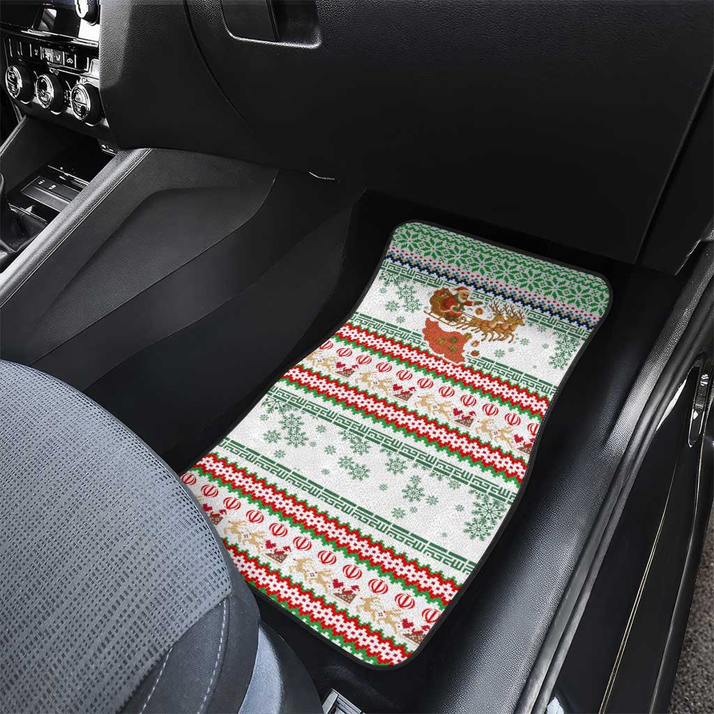 Iran Christmas Car Mats with Santa Sleigh Reindeer Map and Green Red Snowflake Pattern - Wonder Print Shop