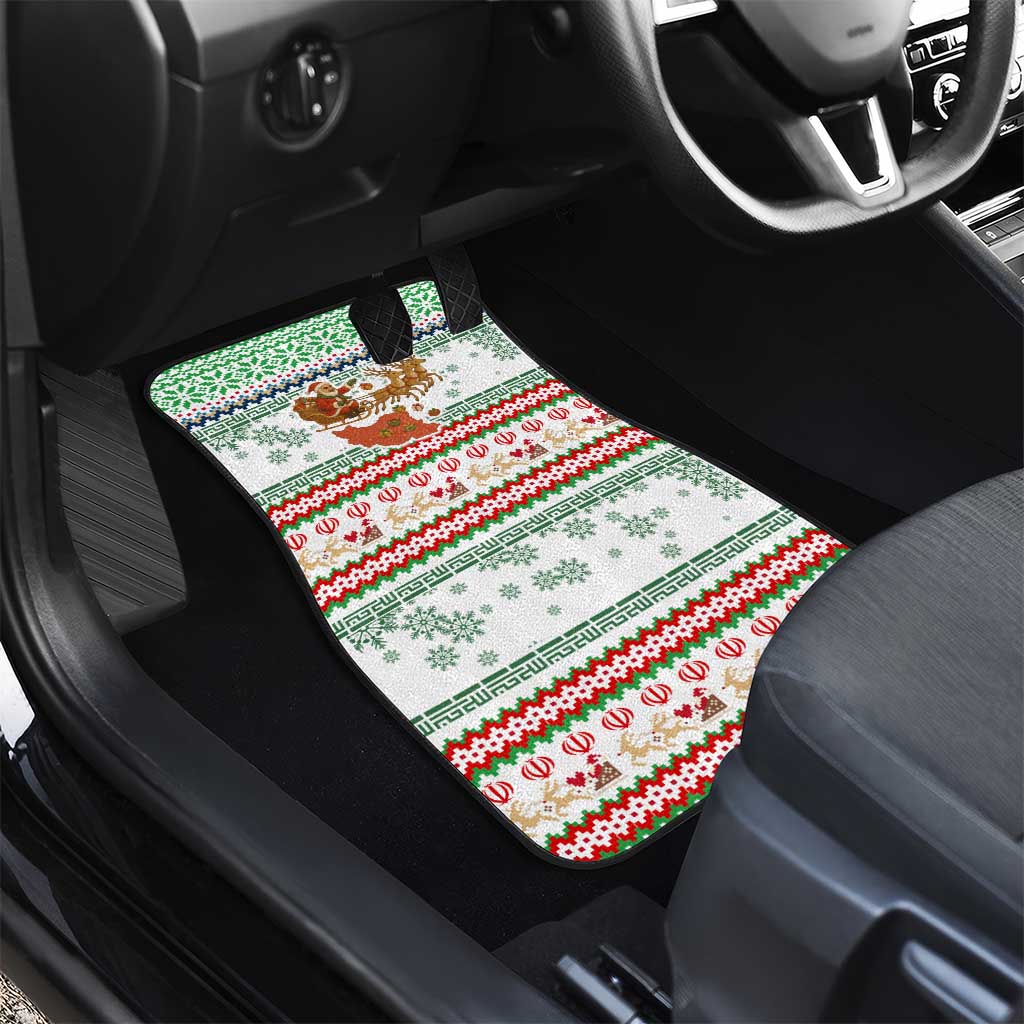 Iran Christmas Car Mats with Santa Sleigh Reindeer Map and Green Red Snowflake Pattern - Wonder Print Shop
