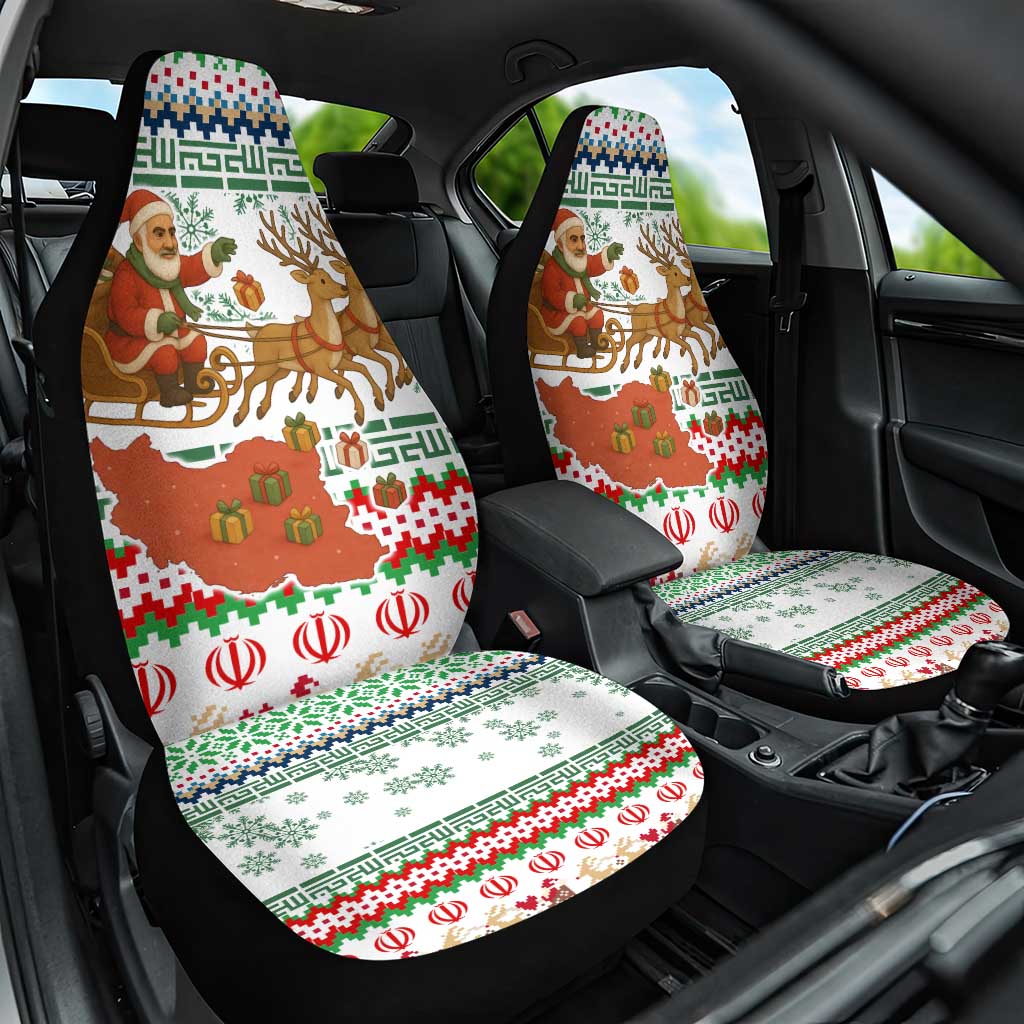 Iran Christmas Car Seat Cover with Santa Sleigh Reindeer Map and Green Red Snowflake Pattern - Wonder Print Shop