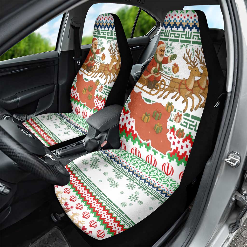 Iran Christmas Car Seat Cover with Santa Sleigh Reindeer Map and Green Red Snowflake Pattern - Wonder Print Shop