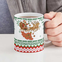 Iran Christmas Ceramic Mug with Santa Sleigh Reindeer Map and Green Red Snowflake Pattern - Wonder Print Shop