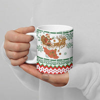 Iran Christmas Ceramic Mug with Santa Sleigh Reindeer Map and Green Red Snowflake Pattern - Wonder Print Shop