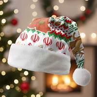 Iran Christmas Santa Hat with Santa Sleigh Reindeer Map and Green Red Snowflake Pattern - Wonder Print Shop