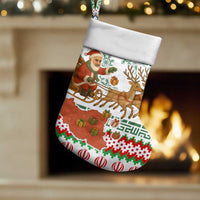 Iran Christmas Stocking with Santa Sleigh Reindeer Map and Green Red Snowflake Pattern - Wonder Print Shop