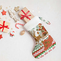 Iran Christmas Stocking with Santa Sleigh Reindeer Map and Green Red Snowflake Pattern - Wonder Print Shop