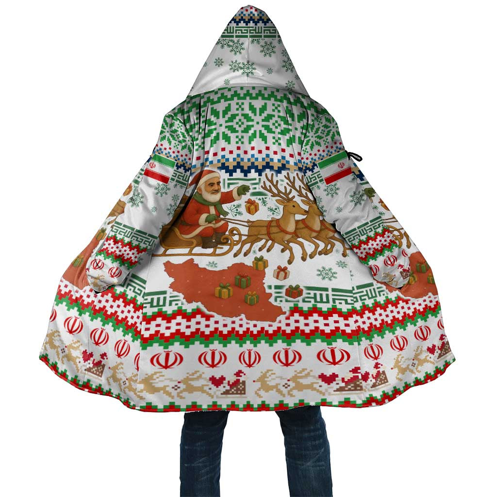 Iran Christmas Cloak with Santa Sleigh Reindeer Map and Green Red Snowflake Pattern - Wonder Print Shop