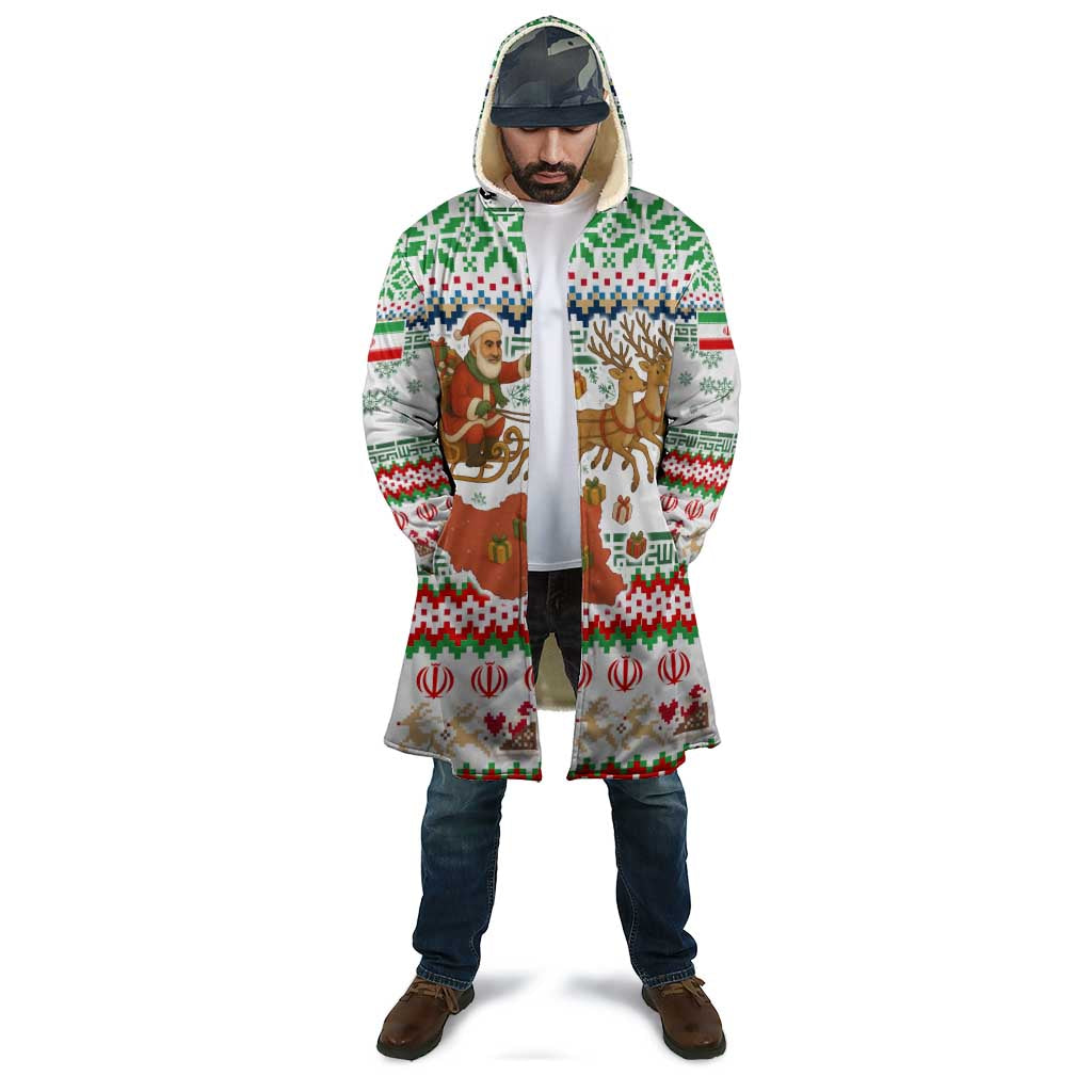 Iran Christmas Cloak with Santa Sleigh Reindeer Map and Green Red Snowflake Pattern - Wonder Print Shop