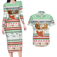 Iran Christmas Couples Matching Long Sleeve Bodycon Dress and Hawaiian Shirt with Santa Sleigh Reindeer Map and Green Red Snowflake Pattern - Wonder Print Shop
