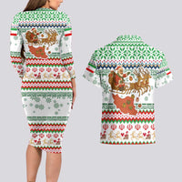 Iran Christmas Couples Matching Long Sleeve Bodycon Dress and Hawaiian Shirt with Santa Sleigh Reindeer Map and Green Red Snowflake Pattern - Wonder Print Shop