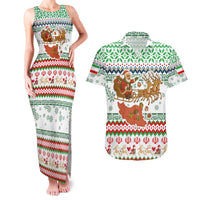 Iran Christmas Couples Matching Tank Maxi Dress and Hawaiian Shirt with Santa Sleigh Reindeer Map and Green Red Snowflake Pattern - Wonder Print Shop