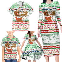 Iran Christmas Family Matching Long Sleeve Bodycon Dress and Hawaiian Shirt with Santa Sleigh Reindeer Map and Green Red Snowflake Pattern - Wonder Print Shop
