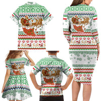 Iran Christmas Family Matching Long Sleeve Bodycon Dress and Hawaiian Shirt with Santa Sleigh Reindeer Map and Green Red Snowflake Pattern - Wonder Print Shop