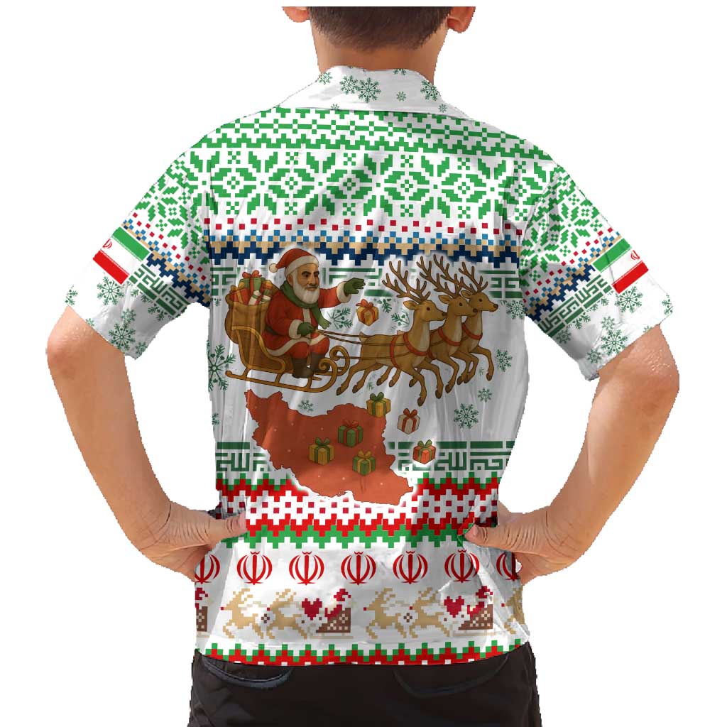 Iran Christmas Family Matching Mermaid Dress and Hawaiian Shirt with Santa Sleigh Reindeer Map and Green Red Snowflake Pattern - Wonder Print Shop