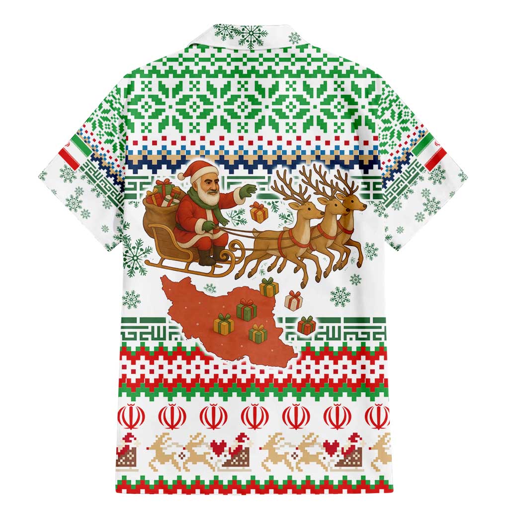 Iran Christmas Family Matching Mermaid Dress and Hawaiian Shirt with Santa Sleigh Reindeer Map and Green Red Snowflake Pattern - Wonder Print Shop