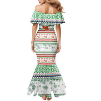 Iran Christmas Family Matching Mermaid Dress and Hawaiian Shirt with Santa Sleigh Reindeer Map and Green Red Snowflake Pattern - Wonder Print Shop