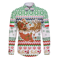 Iran Christmas Family Matching Off The Shoulder Long Sleeve Dress and Hawaiian Shirt with Santa Sleigh Reindeer Map and Green Red Snowflake Pattern - Wonder Print Shop
