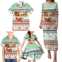 Iran Christmas Family Matching Puletasi and Hawaiian Shirt with Santa Sleigh Reindeer Map and Green Red Snowflake Pattern - Wonder Print Shop