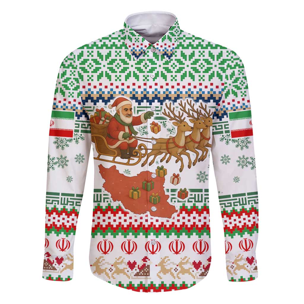Iran Christmas Family Matching Puletasi and Hawaiian Shirt with Santa Sleigh Reindeer Map and Green Red Snowflake Pattern - Wonder Print Shop