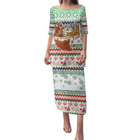 Iran Christmas Family Matching Puletasi and Hawaiian Shirt with Santa Sleigh Reindeer Map and Green Red Snowflake Pattern - Wonder Print Shop