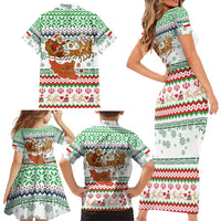 Iran Christmas Family Matching Short Sleeve Bodycon Dress and Hawaiian Shirt with Santa Sleigh Reindeer Map and Green Red Snowflake Pattern - Wonder Print Shop