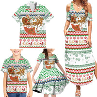 Iran Christmas Family Matching Summer Maxi Dress and Hawaiian Shirt with Santa Sleigh Reindeer Map and Green Red Snowflake Pattern - Wonder Print Shop