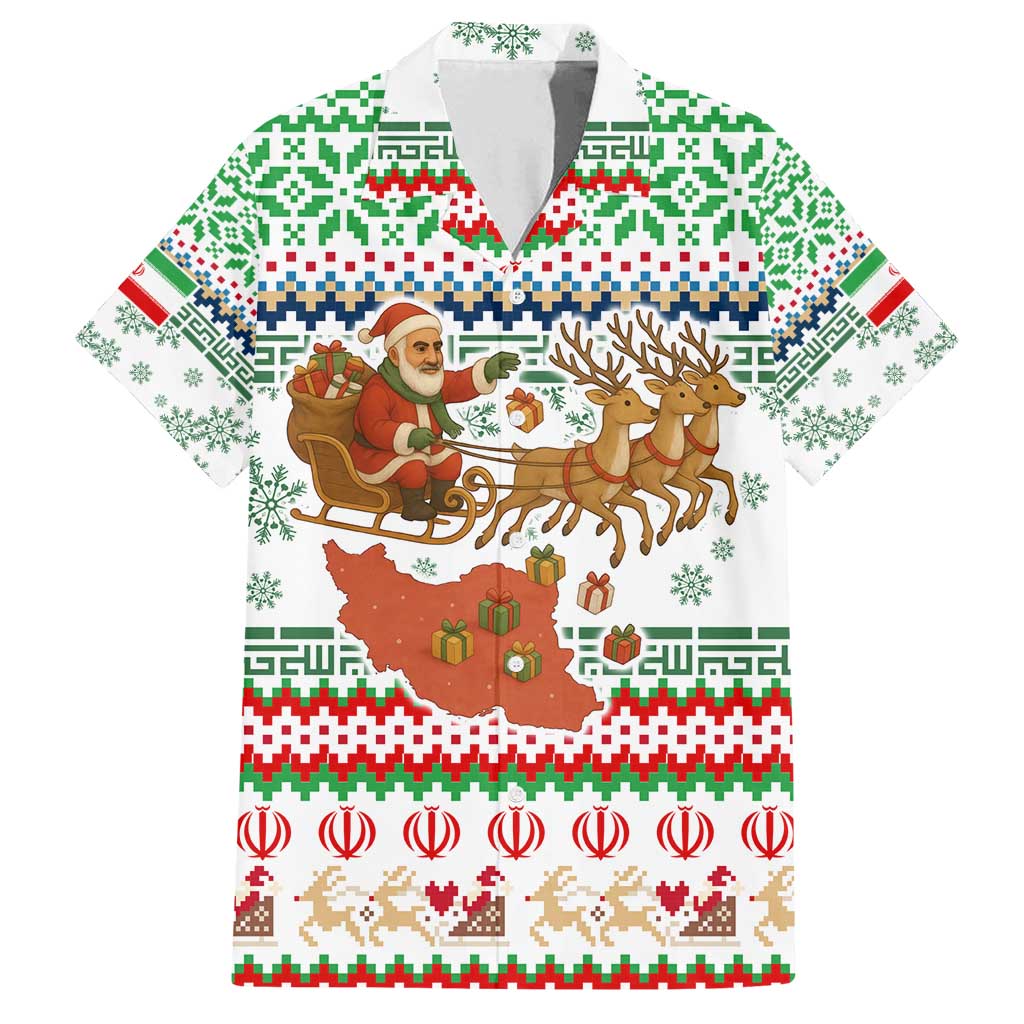 Iran Christmas Family Matching Tank Maxi Dress and Hawaiian Shirt with Santa Sleigh Reindeer Map and Green Red Snowflake Pattern - Wonder Print Shop